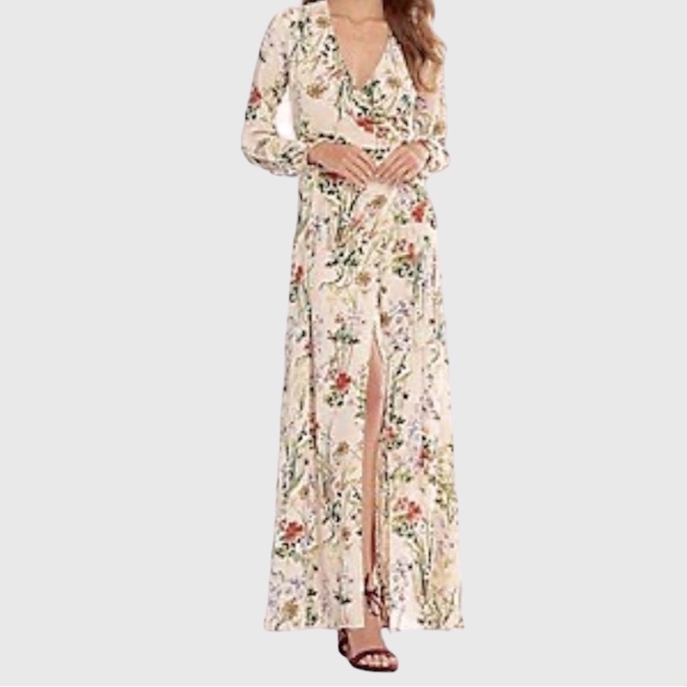 Gianni Bini | Floral Pattern Maxi Wrap Dress | Size Small | Nude/Pink | $60